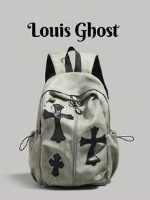 [Gothic Cross Backpack | 5 Colors Available . Dark Essential] Front Zipper + Side Drawstring Design, Practical And Stylish; Thick Breathable Back Padding + Adjustable Shoulder Straps, Comfortable To Wear Without Shoulder Pressure. Large Capacity, Perfect For Daily Commute, Short Trips, School, Shopping And Photo-Worthy Outfits! - Multicolor - View 1