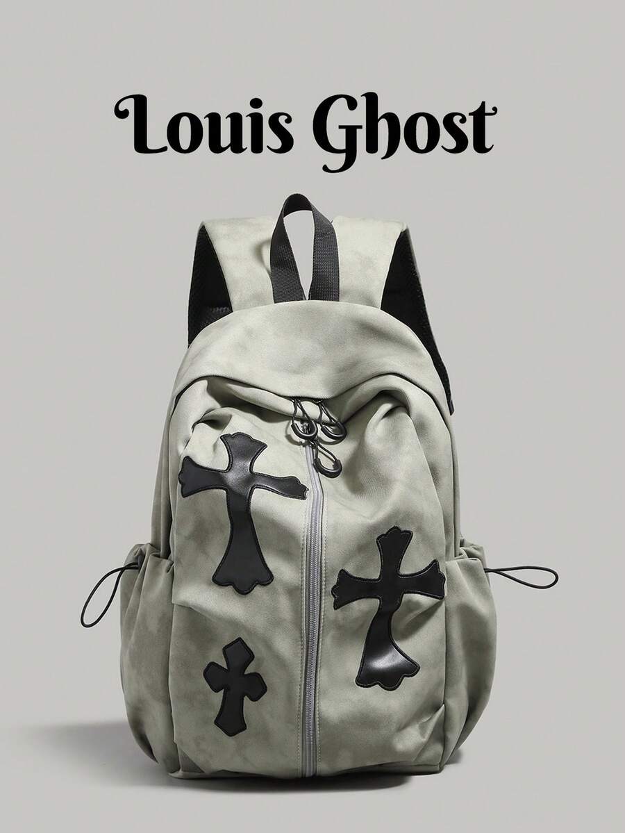[Gothic Cross Backpack | 5 Colors Available . Dark Essential] Front Zipper + Side Drawstring Design, Practical And Stylish; Thick Breathable Back Padding + Adjustable Shoulder Straps, Comfortable To Wear Without Shoulder Pressure. Large Capacity, Perfect For Daily Commute, Short Trips, School, Shopping And Photo-Worthy Outfits! - Multicolor - View 1