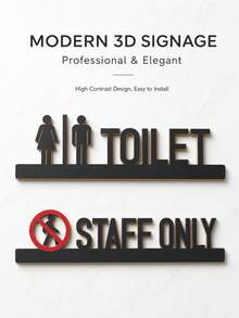 New Cross-Border Black Minimalist Bathroom Sign: 2D Wooden Cartoon Style Door Decor (Pine Wood) - Black Bathroom Sign - View 1