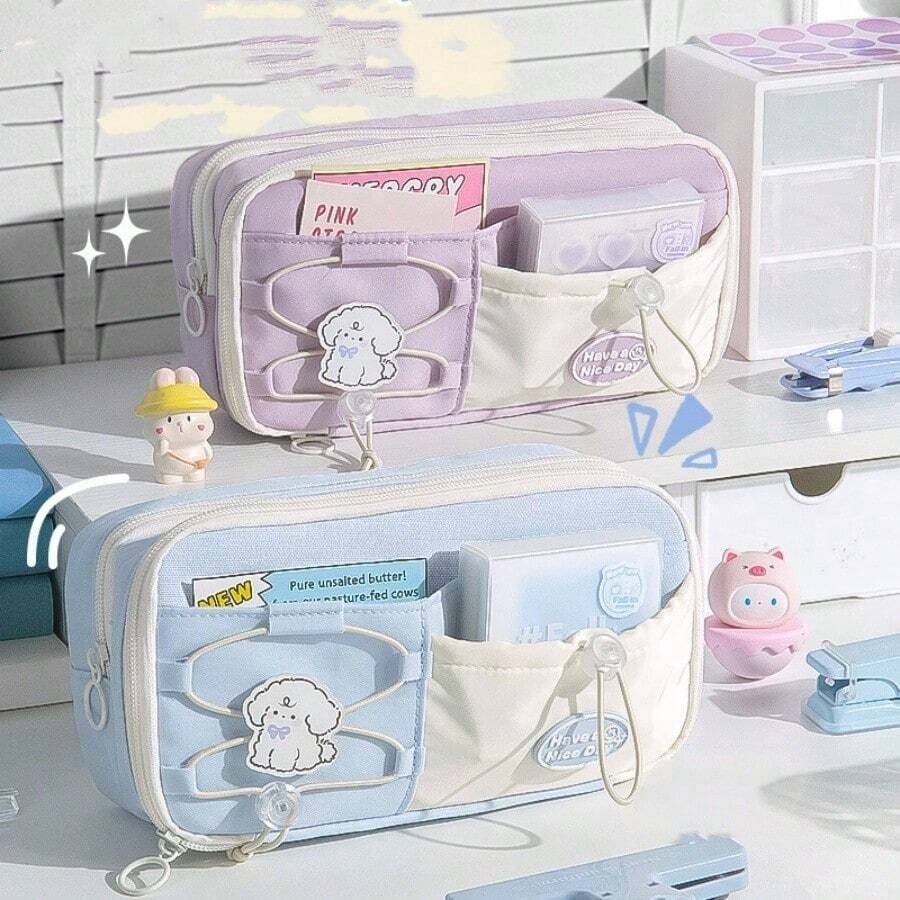 New Cute Unique Large Capacity Multi-Layer Drawstring Pencil Case/Cosmetic Bag, High-Quality Stationery Storage Bag, Suitable For Middle School Girls, Portable School Supplies Storage, Pencil Pouch, Student Backpack - Multicolor - View 1