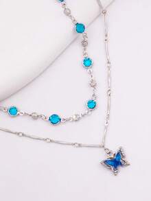 2 piezas/Set Collar con colgante de mariposa de strass en capas, conjunto de collar de moda para adolescentes - Estilo 3 - Ver 3