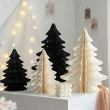 1pc Honeycomb Paper Christmas Tree Tabletop Ornament, Foldable 3D Xmas Tree Desktop Centerpiece, Holiday Party Home Table Decor - Multicolor - View 4