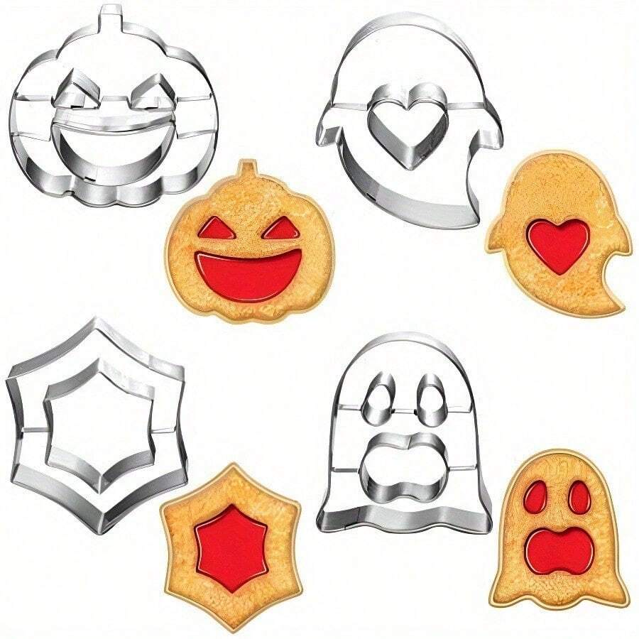 Halloween Cookie Cutters Set - Pumpkin, Ghost, Spiderweb Shapes For Spooky Baking Decorations - Multicolor - View 1