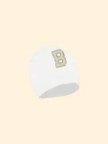 1pc Baby Letter Print Beanie Hat, Newborn Hospital Cap, Suitable For Baby Boys And Girls Daily Warmth And Protection - White - View 5