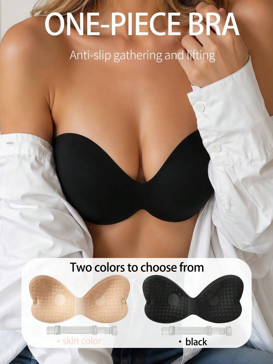 One-Piece Silicone Nipple Covers Breast Lift Push-Up Thickened Invisible Bra For Wedding Dress With Transparent Back Strap - Multicolor - View 1