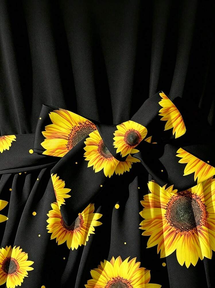 black sunflower dress Printed Muslin  House of Zavi this dress is both chic and feminine Sunflower Dress Black With Sunflowers