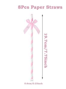 Pink Striped Satin Bow Paper Straws, Disposable Decorative Drinking Straws For Bridal Shower Birthday Wedding Party Table Supplies - Striped Bow Style - View 6