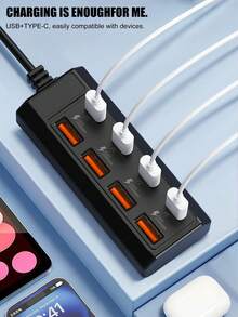 8埠 USB 集線器 4個 USB-A + 4個 Type-C PD 快充分線器 1.2m 線材 25W 多埠充電底座 適用筆電桌機手機平板多裝置充電擴充轉接器 - 查看 2
