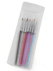 7Pcs Nail Art Brush Set With Rhinestone Handle, Crystal Liner Brushes For Nail Painting, Professional Nail Art Tools For DIY Manicure & Nail Salon - Multicolor - View 6