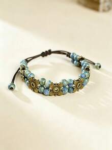 Pulsera de mujer con cuentas florales de colores estilo bohemio, pulsera de encanto bohemio ajustable hecha a mano, joyería de moda vintage (cuentas de colores aleatorios) - Mismo estilo - Ver 4
