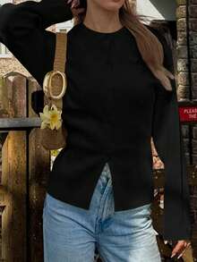 Plus Size Women's Button-Up Long Sleeve Cardigan, Winter Casual Business Jacket, Suitable For Outdoor Wear, Black - Black - View 7