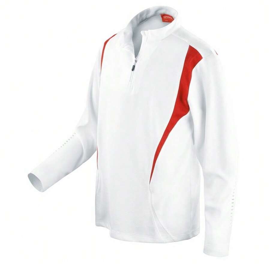 Spiro Unisex Adult Trial Zip Neck Training Top - Red/White - View 1