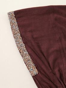 1PC Women's Fashion Solid Color Rhinestone Muslim Tie-Up Hat, Versatile Scarf Headwrap Underscarf, Suitable For Daily Wear - 005-coffee - View 6