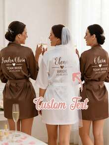Custom Satin Bridal Robe, Short Sleeve Design, Custom Bridesmaid Bridal Robe, Personalized Satin Robe, Custom Bridal Robe, Bridesmaid Preparation Robe, Wedding Party Robe, Lace Trim Robe, Custom Name Robe, Bridal Robe Gift (Short Sleeve Style/Size: XL) - Multicolor - View 1