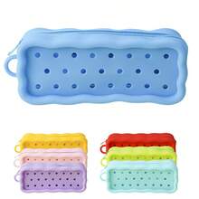 1pc Cute Back To School Pencil Case, Solid Color Perforated Round Holes & Wavy Edge Design, Rectangular Zipper Silicone Pencil Pouch With Carrying Loop, Large Capacity Stationery Storage Bag, Essential For Students Campus And Daily Use - Multicolor - View 10