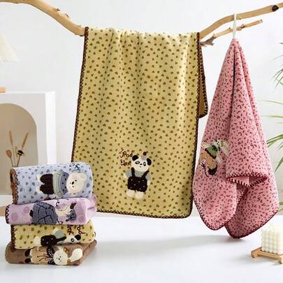 1 pièce/5 pièces Environ 14*29 pouces/28*55 pouces Serviette de visage en polaire de corail épaissie avec bordure, imprimé à pois, broderie de dessin animé, douce et agréable pour la peau, super absorbante, séchage rapide, bain, séchage des cheveux, enveloppement des cheveux, SPA, natation, gym, démaquillage, fournitures de salle de bain idéales