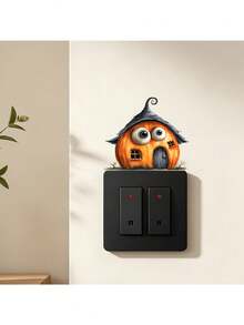 1pc Cute Pumpkin Witch House Light Switch Wall Sticker, Removable Self-Adhesive Halloween Socket Switch Plate Decal, Suitable For Home Party Decoration - Cute Pumpkin Witch - View 5