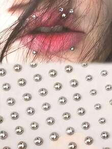 1/2/4/6/10 Sets Waterproof Faux Piercing Jewelry, 180pcs Total, Including Self-Adhesive Lip Rings, Eyebrow Rings, Nose Rings And Belly Button Jewelry, Back To School, Face Rhinestone Sticker Set - 彩色 - 查看 4