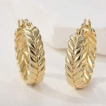 1 Pair Stainless Steel Fashion Wheat Ear Hoop Clip-On Earrings, European And American Style Elegant Versatile, Suitable For Women's Daily Work Commute Wear, Gift For Girlfriend, Gift For Best Friend - Gold - View 5