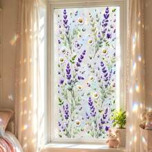 Floral Window Stickers Rainbow Glass Decals, Removable Static Cling Window Film, Purple Lavender Flower Sun Catcher For Home Bedroom Bathroom Balcony Decor - Lavender Window Sticker - View 5