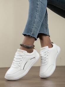 Women's Plus Size Wide Toe Box Athletic Shoes, Soft Sole Lightweight Casual Sneakers, Wide Palm Running Shoes, Shock-Absorbing Versatile Fashion Women's Shoes - White Gold - View 10