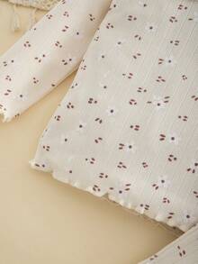 2pcs Baby Girl Cute Mori Style Peter Pan Collar Long Sleeve Printed Top & Pants Set, Thin Spring/Autumn - Apricot - View 7