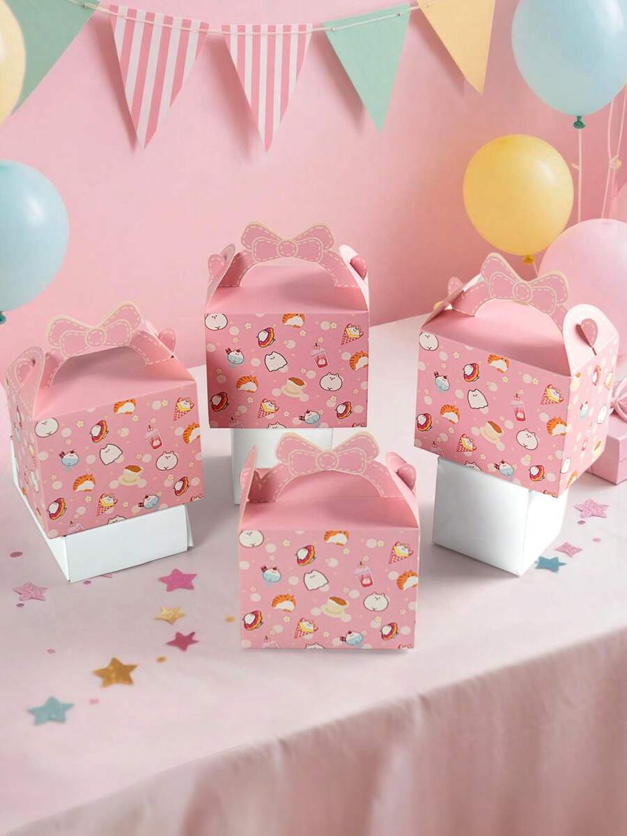 10pcs/1pc Pink Bow Gift Box Set, Cute Cat Pattern Birthday Party Favor Box, Girls Birthday Party Supplies, Dessert Candy Chocolate Packaging Box, Wedding Favor Box, Baby Shower Party Decoration, Small Gift Packaging Box - Pink Bow Gift Box - View 1