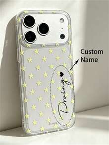 [Customized] Personalized Letter Engraving Minimalist Transparent Star Pattern Phone Case Compatible With IPhone 17 Pro Max 17 16 15 14 13 12 Pro Max 14 15 16 Plus Shockproof Protective Shell - Clear - View 1