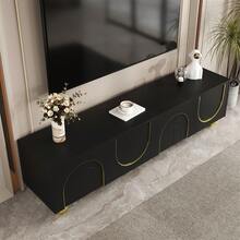 TV Stand With Shelves And Drawers, White With Golden Handles And Feet - Black - View 8