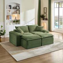 Extra-Large 2-Seater Chaise Lounge With Footrest, Corduroy Upholstery, Seamless Design, Deep Seat - 綠色 - 查看 4
