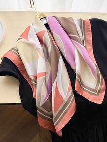 1 pieza Pañuelo de mujer elegante con estampado multicolor de estilo fino de seda sintética, Pañuelo de cuello casual vintage para mujer, Chal, Bandana ligera y fina cómoda para mujer - Multicolor - Ver 1