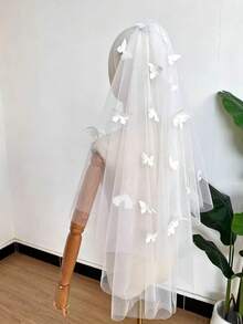 1 Stück 3D weißer Schmetterling Tüll Brautschleier, weiche transparente Schicht, Hochzeits-Haarschmuck, Braut-Shooting, romantisches Hochzeitskleid, passendes Haaraccessoire - A - Übersicht 10