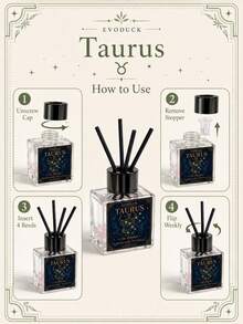 Taurus Zodiac Reed Diffuser 50ml, Botanical Vanilla Scented Oil Diffuser With Pink Crystal & 4 Fiber Reeds, Flameless Home Fragrance For Bedroom Bathroom Office, Astrology Birthday Gift For Women, Star Sign Room Decor - 無火系列 - 查看 8