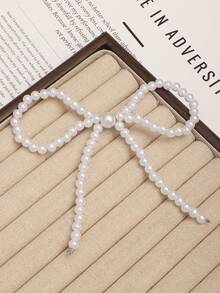 2件裝人造珍珠蝴蝶結下擺鏈條裝飾時尚金屬胸針，褲子縮短配件，多功能百搭女款胸針別針 - 白色 - 查看 4