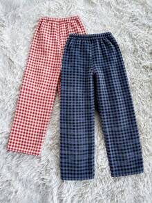 Autumn/Winter Plush Plaid Print Women's Loungewear Pants 2pcs Set - Multicolor - View 2
