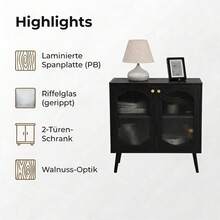 Techigher Sideboard Kitchen Storage Cabinet With 2 Glass Doors, Modern Buffet Cupboard & Side Table For Dining Room, Entryway Console Cabinet For Living Room, 80x39x80.5cm - Multicolor - View 3