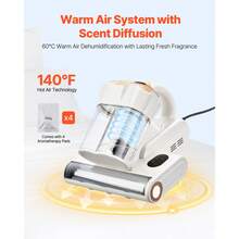 Mattress Vacuum Cleaner, 550W Bed Vacuum Cleaner With 18Kpa Powerful Suction And Dual Dust Bin, HEPA Filter & Heating, Ultrasound Tech & Cleaning Lights, Handheld For Bed, Sofa, Corded, White - White - View 3