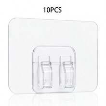 Storage Rack Hook & Cable Clip Accessories, No-Drill Transparent Wall-Mount Bracket, Waterproof Dual-Hook Integrated Bracket, Compatible With Most Kitchen & Bathroom Storage Racks And LED Light Strip Cable Clips, Strong Adhesive Without Damaging Walls, Moisture-Resistant & Water-Resistant For Kitchen & Bathroom, Easy Installation Without Drilling, Compact & Transparent Design, Can Store Items & Fix Light Strip Cables, Stable Load-Bearing & Not Easily Detached, Practical Home Kitchen & Bathroom Storage & Cable Management Accessory - View 14
