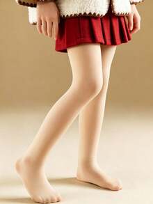 [Autumn/Winter] 1pc Girls/Children's Natural Skin Tone Thin Thermal Lined Tights, Heat-Locking, Warm, Thickened, Full Foot, Soft, Versatile, Skin-Friendly, Delicate, Sheer, Leg-Enhancing, Suitable For Autumn/Winter Outdoor Activities/Home Leisure/Daily Wear/Back To School - Multicolor - View 2