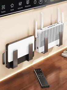 2pcs Wall-Mounted Router Storage Box, TV Network Fiber Optic Set-Top Box Shelf, Multi-Function Media Device Wall Rack, Tidy Storage Say Goodbye To Clutter, Suitable For Living Room, Bedroom, Kitchen - Multicolor - View 1