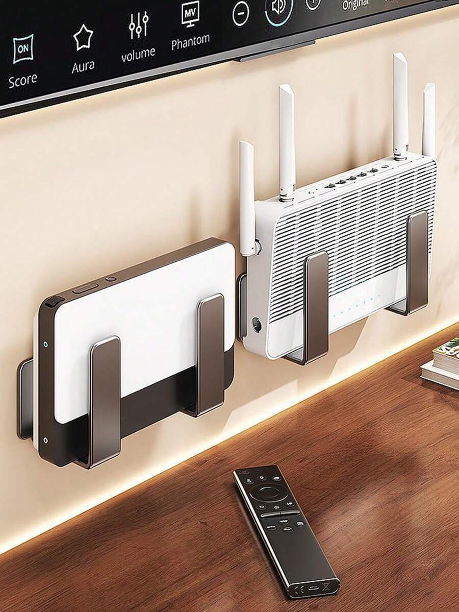 2pcs Wall-Mounted Router Storage Box, TV Network Fiber Optic Set-Top Box Shelf, Multi-Function Media Device Wall Rack, Tidy Storage Say Goodbye To Clutter, Suitable For Living Room, Bedroom, Kitchen - Multicolor - View 1