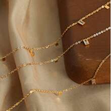1pc Japanese & Korean Style Water Drop Square Lightweight Luxury Niche Design Versatile Stainless Steel Personalized Collarbone Necklace - Gold - View 6