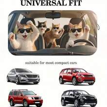 1 Set Of 4 Funny Cat Car Sun Visors, Made Of Polyester Fiber, Suitable For Various Car Models Front Windshield, Provides Heat Insulation And Privacy Protection, Keeps Your Car Cool, Foldable For Easy Storage - Four Funny and Humorous Cats - View 3