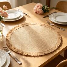 2/4/6pcs Brown Tassel Round Placemats, Vintage Linen Table Mats, Durable & Natural Aesthetic, Suitable For Dining Table, Wedding, Restaurant, Kitchen, Hotel, Home Gathering, Party & Holiday Occasions - Multicolor - View 10
