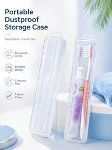 1/2/5件通用透明塑料便攜式牙刷架，防塵旅行牙刷收納盒，適用於出差、露營、住宿和日常旅行口腔護理收納容器（不含牙刷） - 無色 - 查看 4