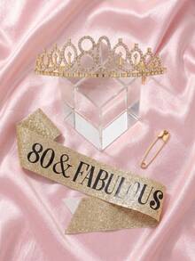 2pcs/Set Birthday Crown & Sash Gift Set, Gold Rhinestone Tiara And Glitter Fabulous Sash, Suitable For Women & Girls Sweet 16, 21st, 40th, 50th, 60th Birthday Party Decoration - Gold - View 13
