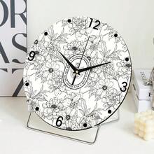 Black And White Line Floral Creative Desktop Clock, Ultra-Quiet Quartz Movement, No Ticking Sound, Suitable For Living Room Cabinet, Shoe Cabinet, Office Desk, TV Stand, Coffee Table, Study Desk, Bedside Table And Other Spaces Decoration, Can Be Used For Room Decor, Bedroom Decor, Dorm Decor, Back To School Decor, School Surprise, Back To School Season, Wedding Decor, Friend Birthday Gift, Home Decor Ornament And Study Supplies - Table Clock - View 7