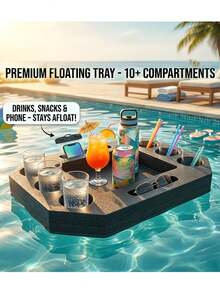 1pc Floating Pool Tray, Multi-Functional Water Leisure Coffee Table Beverage Holder With Independent Phone Slot, Lightweight Serving Tray, Suitable For Hot Tub, Beach, Pool Party And Home Decor - A - View 4