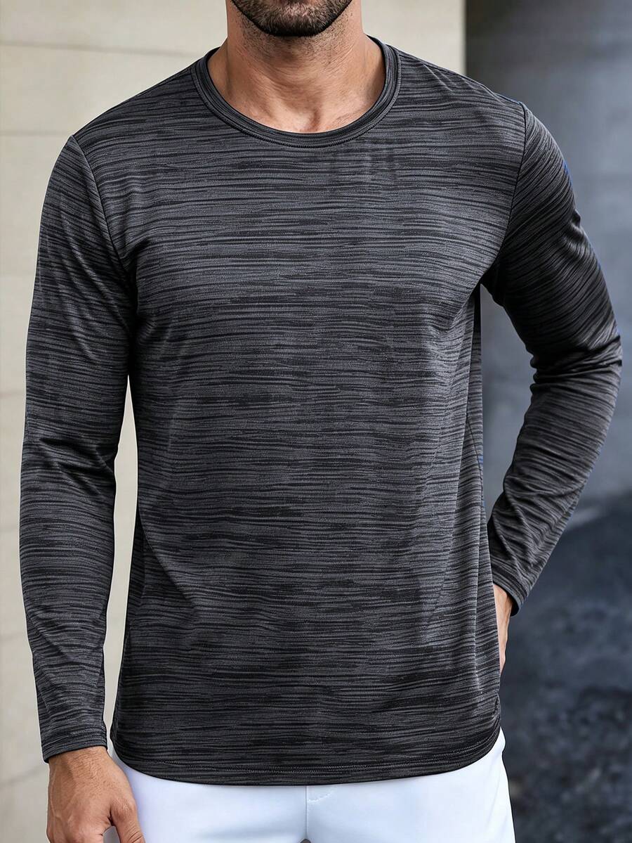 Kaos Lengan Panjang Pria untuk Olahraga Luar Ruangan, Lari, Kerja, dan Perjalanan - Dark Grey - View 1