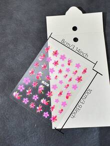 1pc Embossed Thin Flexible Hand-Painted Pink Floral Nail Stickers, Spring Theme, Shiny Glossy Effect, Asymmetrical Shape, Fresh Style, INS, Suitable For Women's Manicure, Foot Care, Holiday Decoration - Multicolor - View 2